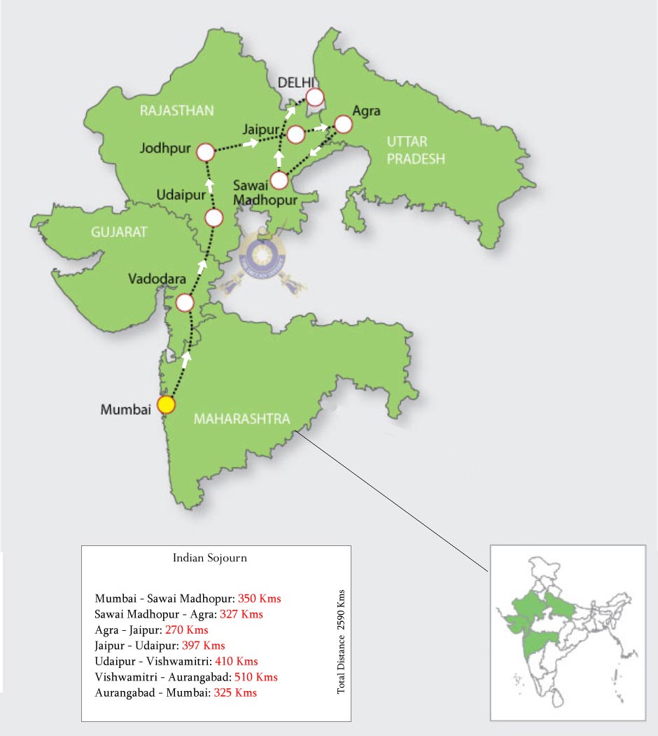 Indian Sojourn Tour Route Map